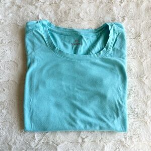 T by Talbots Shirt Tee Womens Small Petite Aqua Blue Cotton Blend Casual Classic